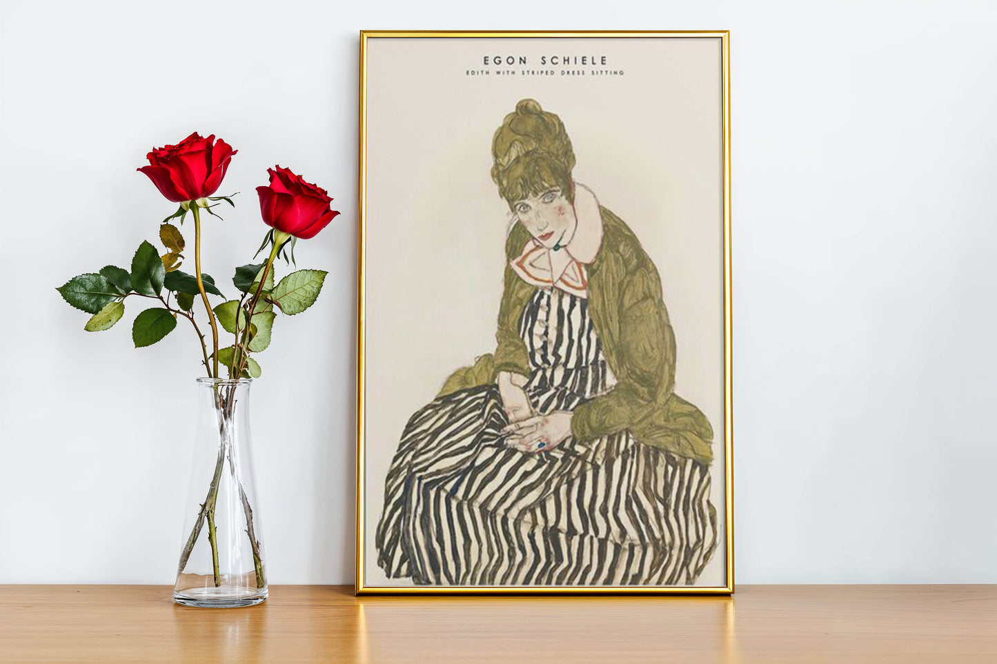 Edith Schiele in Striped Dress