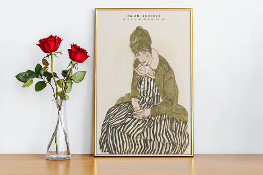 Edith Schiele in Striped Dress