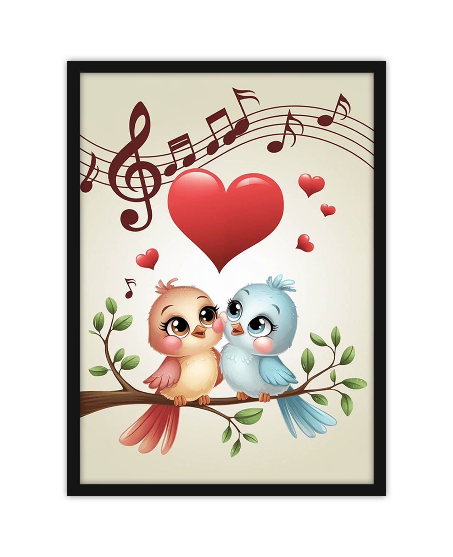 Two Cute Birds on a Branch Spreading Love